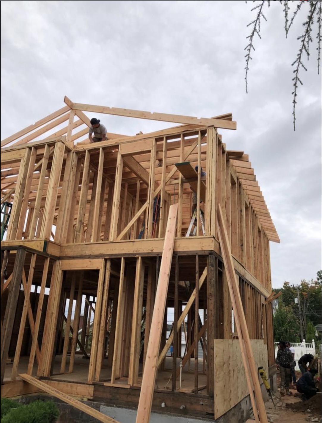 Two-story ground-up framing with structural wall panels
